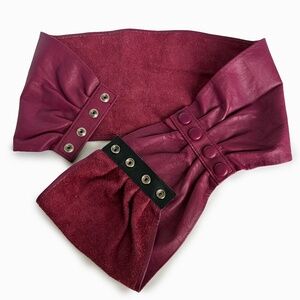 Vintage Norma Kamali Wide Leather Belt with Snaps Made in Italy Size L Retro 80s